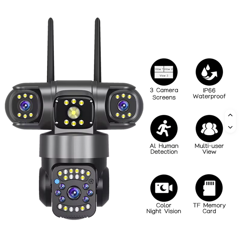 V380 SC28 Outdoor Waterproof Camera | 4G/WiFi Triple Lens 2+2+2MP CCTV